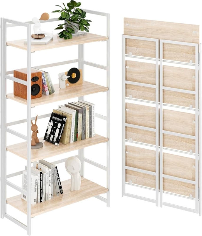 Amazon.com: BHG Vintage Multifunctional Folding Bookshelf, No-Assembly  Plant Stand Storage Rack Shelves for Home Office (White, 4-Tier) : Home &  Kitchen