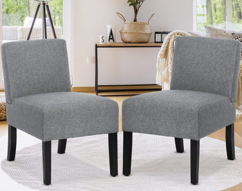 Amazon.com: BIQWBIC Armless Accent Chair Set of 2, Modern Living Room Chairs  with Thick Cushion & Solid Wood Legs, Fabric Comfy Bedroom Slipper Corner  Side Furniture, Grey, 27.8''D x 20.5''W 30.5''H :