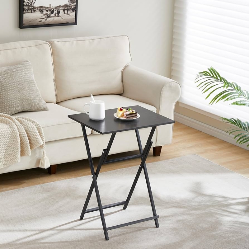 Amazon.com: Black 2 Pcs Folding TV Tray Table No Assembly Required Portable  Sofa Side Table, Industrial Snack Table for Small Spaces, Space Saving Easy  to Fold Wood Rustic CZ680 GE325 : Home