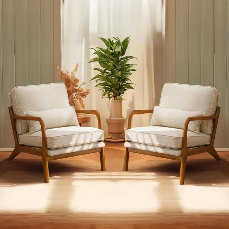 Amazon.com: Bonnlo Fine Beige Accent Chairs Set of 2, Upholstered Mid  Century Modern Lounge Fabric Chairs Reading Chairs Side Sitting Chair Solid  Wood Farmhouse Armchairs for Living Room, Bedroom, Guest Room :