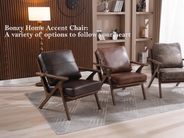 Amazon.com: Bonzy Home Mid Century Modern Chairs,Accent Chairs Set of 2,  Comfy Upholstered PU Leather Armchair with Solid Wood Frame, Retro Leisure  Chair Reading Nook Chair for Living Room Bedroom Office :