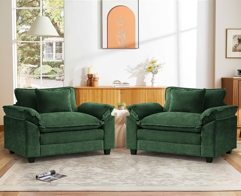Amazon.com: CDCASA Oversized Accent Chair, Chenille Comfy Cloud Sofa Chair  with Large Seat and Upholstered Armrests, Modern Extra Wide Armchair  Reading Chairs for Bedroom, Living Room,Set of 2,Green : Home & Kitchen