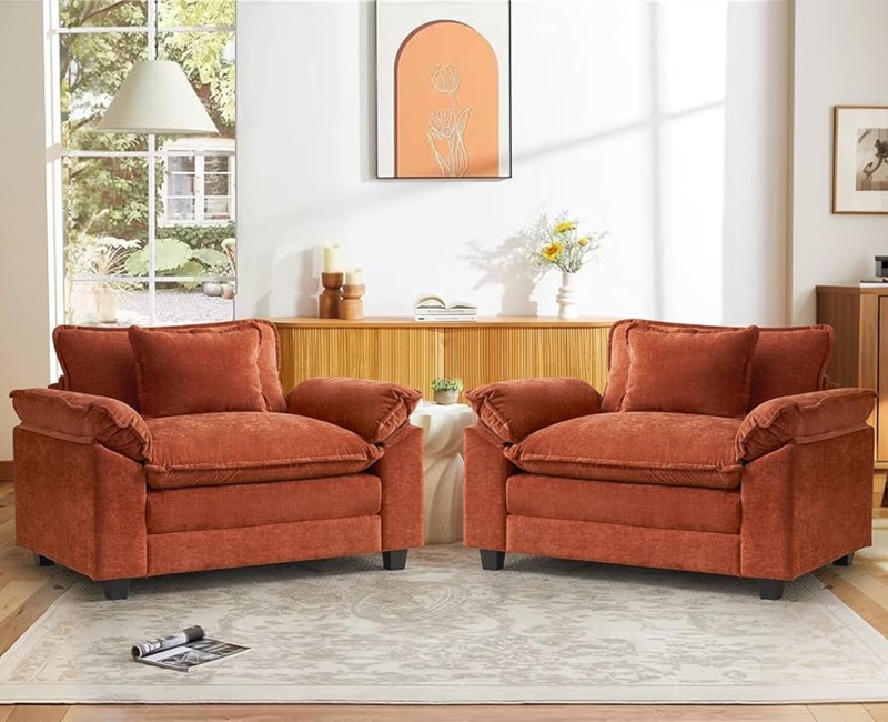 Amazon.com: CDCASA Oversized Accent Chair, Chenille Comfy Cloud Sofa Chair  with Large Seat and Upholstered Armrests, Modern Extra Wide Armchair  Reading Chairs for Bedroom, Living Room,Set of 2,Terracotta Orange : Home 