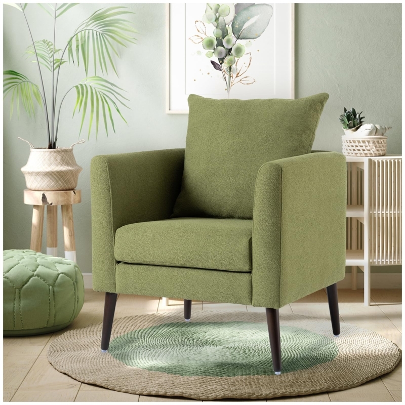 Amazon.com: cinkehome Olive Green Accent Chair, Upholstered Barrel Armchair,  Comfy Arm Chairs for Living Room, Large Pillow, Solid Wood Legs : Home &  Kitchen
