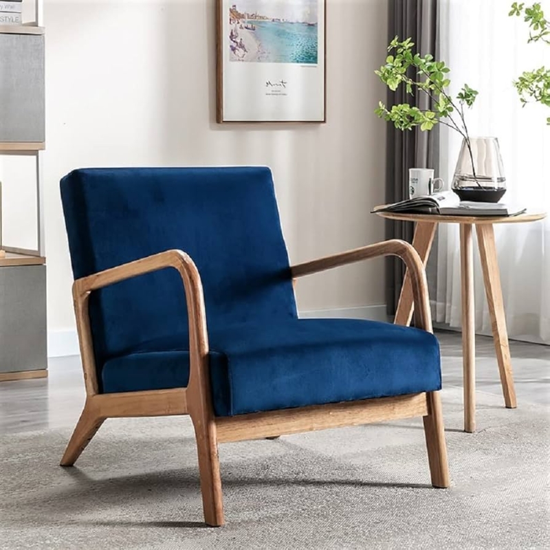 Amazon.com: Classic Mid Century Modern Accent Chairs for Living Room or  Bedroom, Espresso Open ed Armchair with Plush Cushioning and Velvet Fabric,  Blue : Home & Kitchen