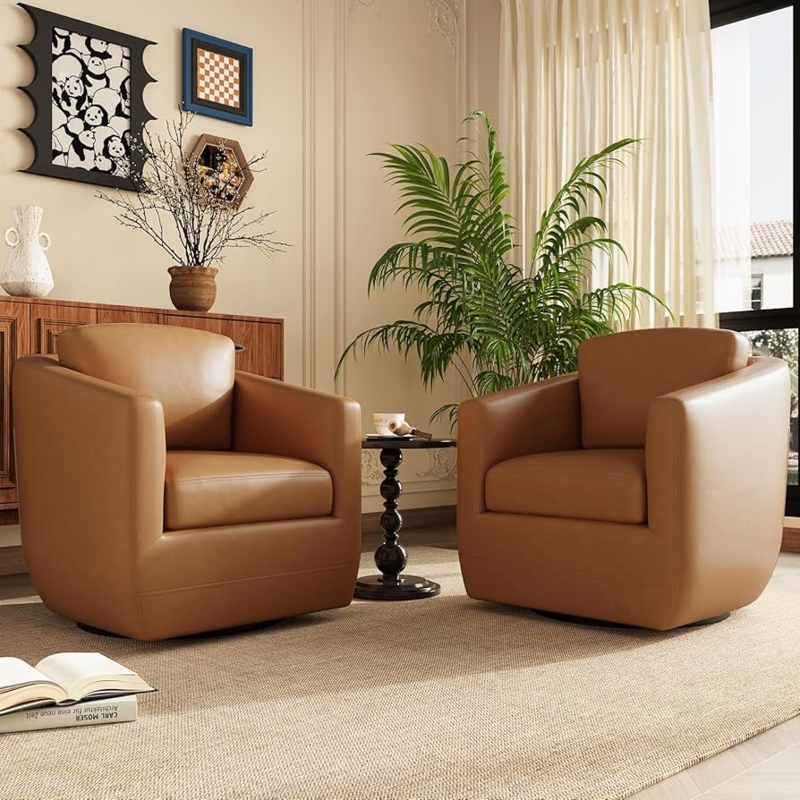 Amazon.com: COLAMY 360 Swivel Accent Chair Set of 2 with Pillow, Leather  Living Room Armchair No-Sag Foam & Sturdy Metal Base, Fully Assembled  Swivel Single Sofa for Bedroom Living Room, Reading Room,