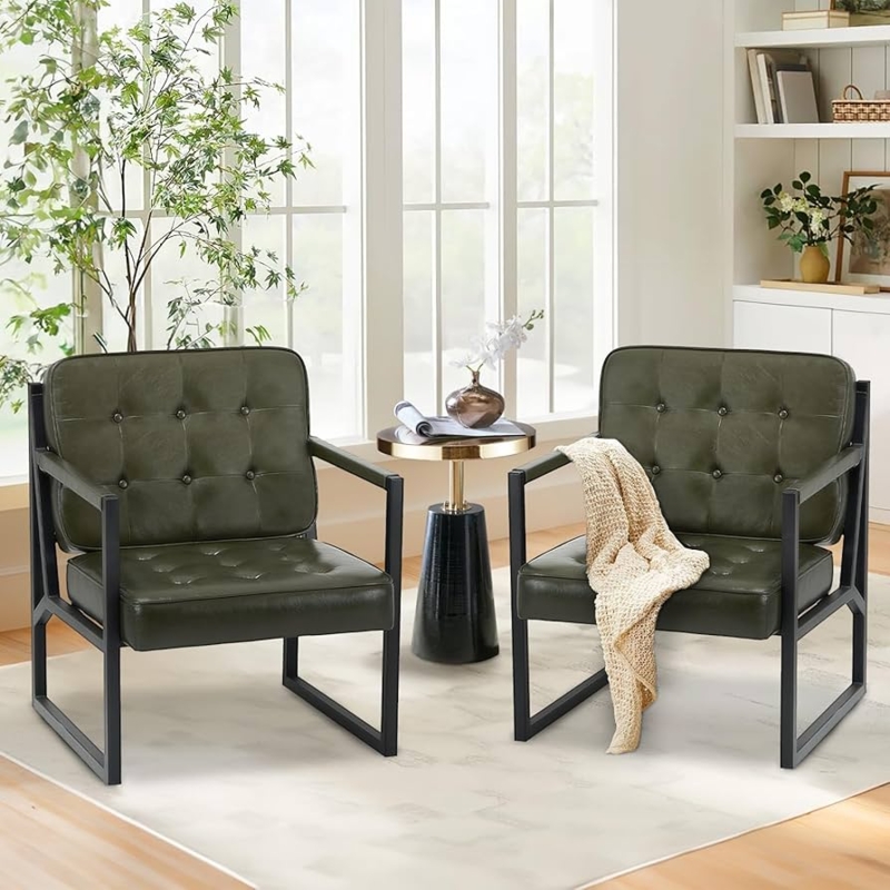 Amazon.com: COLAMY Accent Chairs Set of 2, Modern Accent Arm Chairs for  Living Room, Comfy Leather Armchairs with Metal Legs for Reception Waiting  Room Office Lobby, Green : Home & Kitchen