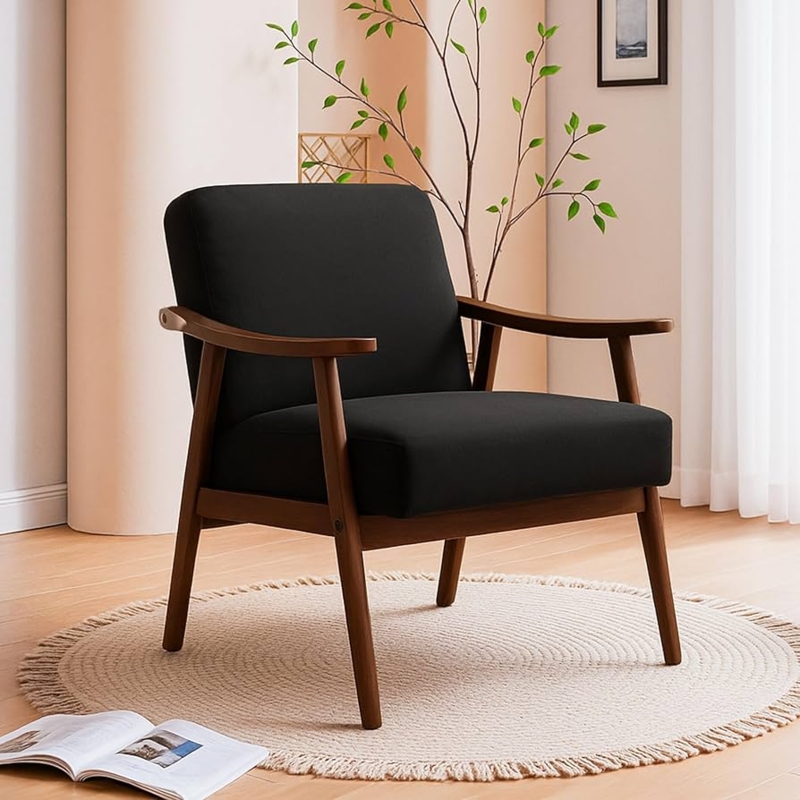 Amazon.com: Container Furniture Direct Accent Chair with Microfiber  Upholstery and Solid Wood Frame, Classic Mid-Century Modern Living Room  Furniture for Extra Seating, Black : Home & Kitchen