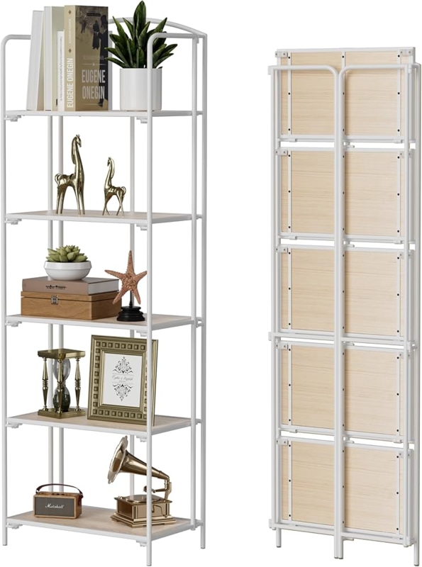 Amazon.com: Crofy No Assembly Folding Bookshelf for Living Room, 5 Tier  White Collapsible Book Shelf for Home Office, Portable Bookcase Storage  Organizer : Home & Kitchen