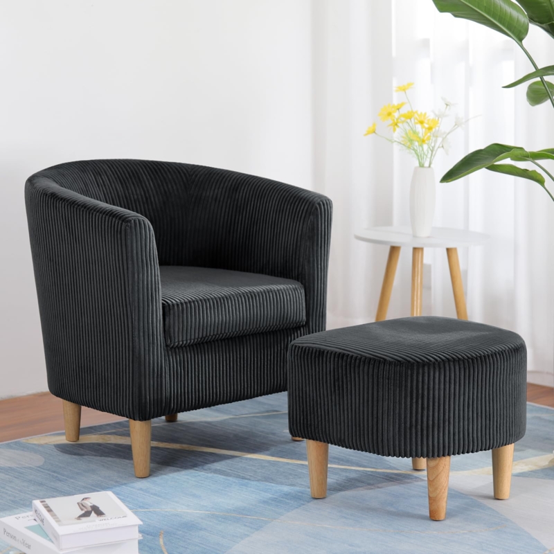 Amazon.com: DAZONE Accent Chair, Barrel Chair with Ottoman Comfy Armchair  Corduroy Living Room Chairs Mid Century Modern Chair Upholstered Club Tub  Sofa Chair for Bedroom Reading Room Charcoal : Home & Kitchen