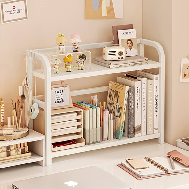 Amazon.com: Desktop bookshelf Small Desktop Bookshelf - Wrought Iron  Minimalist Desktop Bookcase, 2 Tiers Office Desktop Storage Rack, Kitchen  Spice Rack, Bedroom Cosmetic Display Stand ( Color : White , Size : 4 :  Of