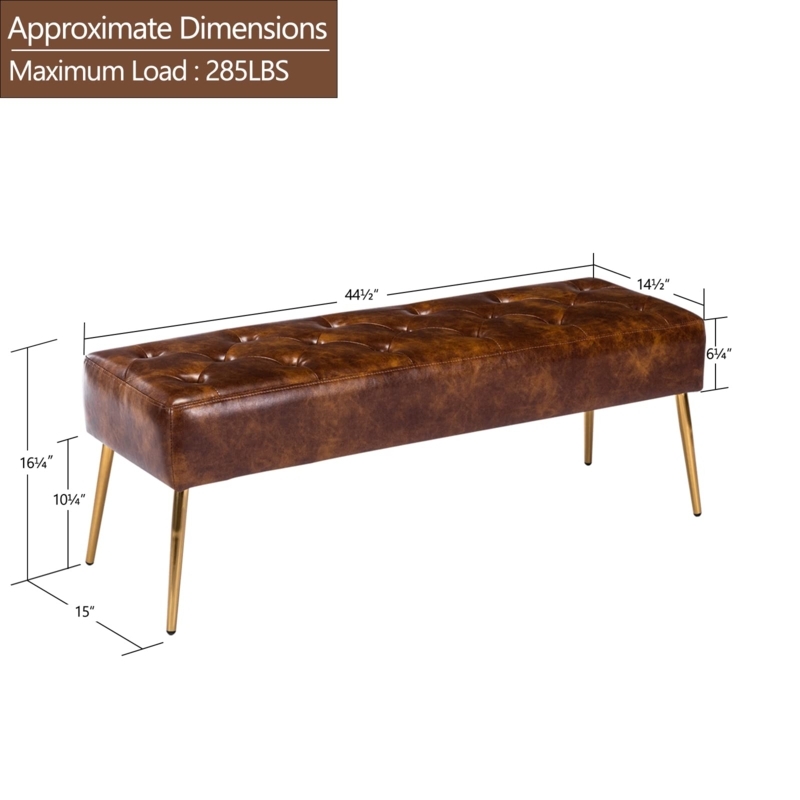 Amazon.com: DUHOME Button-Tufted Ottoman Bench, Upholstered Bedroom Benches  with Gold Legs Faux Leather Bench for Entryway Dining Room Living Room  Bedroom End of Bed, Yellowish Brown : Home & Kitchen