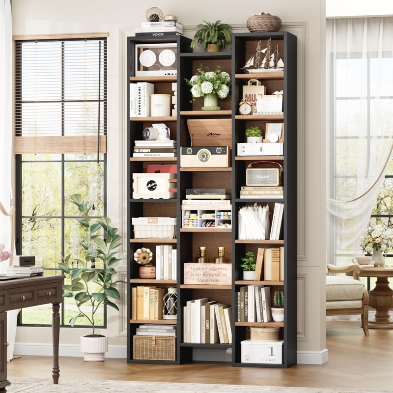 Amazon.com: FOTOSOK 71'' Tall Bookshelf with 21 Cubes, 8 Tier Triple Wide  Bookshelf with 8 Adjustable Shelves, 35" Large Bookcase DVD/CD Media Tower  Storage, Freestanding Display Shelf Cabinet, Black/Brown : Electronic