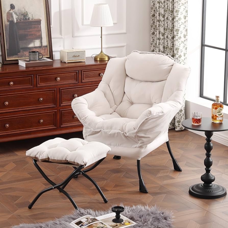 Amazon.com: Furlide Lazy Chair with Ottoman, Modern Accent Chair with  Armrests and a Side Pocket, Beige Accent Chairs, Reading Chairs, Oversized  Armchairs for Bedroom, Study, Living Room, Courtyard : Home & Kitchen