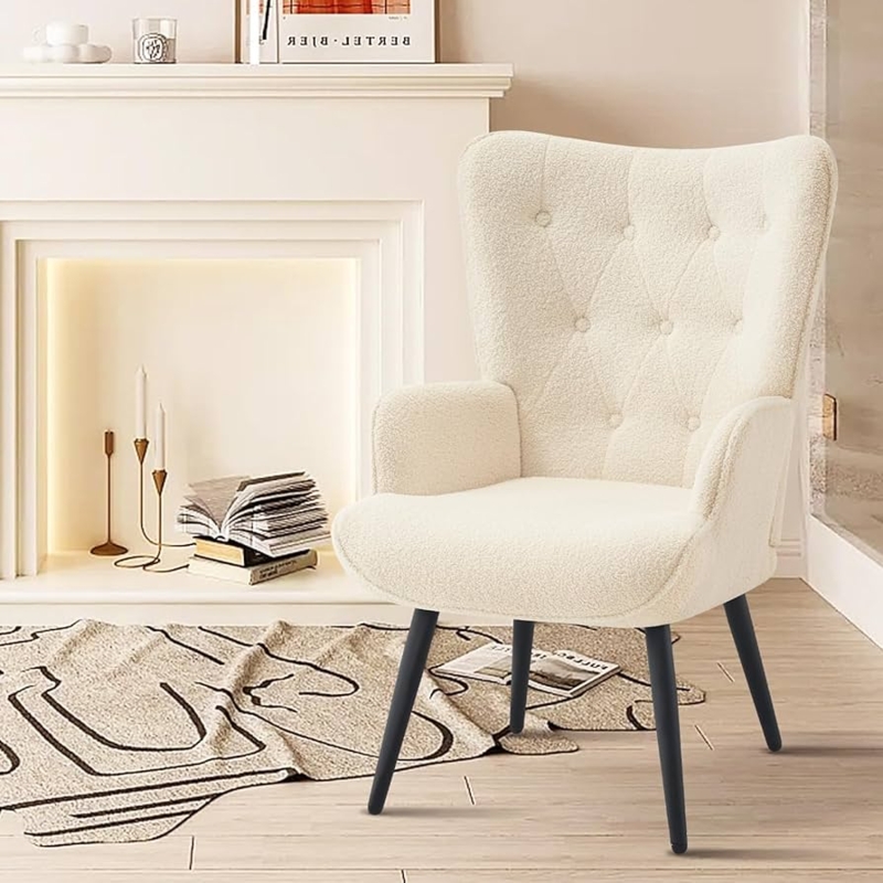 Amazon.com: Furnimart Faux Fur White Accent Chair Mid Century Modern Living  Room Chairs; Comfy Armchair Leisure Vanity Guest Wingback Chair for Office  Study Vanity Bedroom Waiting Room White : Home & Kitchen
