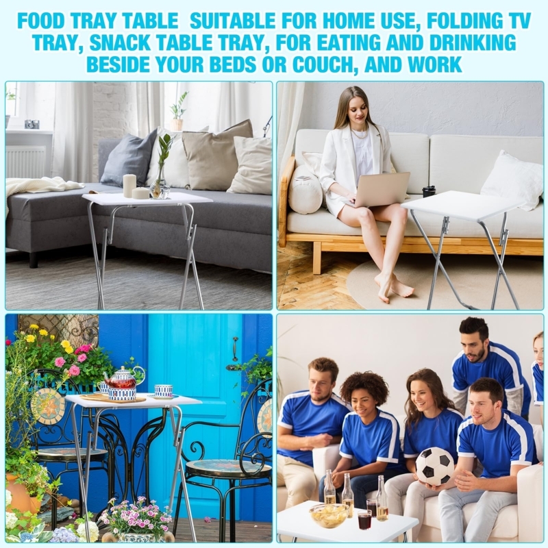 Amazon.com: Geetery 2 Pack Folding TV Tray Tables No Assembly Required 18.9  x 15 x 26 in Dinner Table Foldable Snack End Table for Bed Couch Eating  Living Room Bedroom (White) : Home & Kitchen
