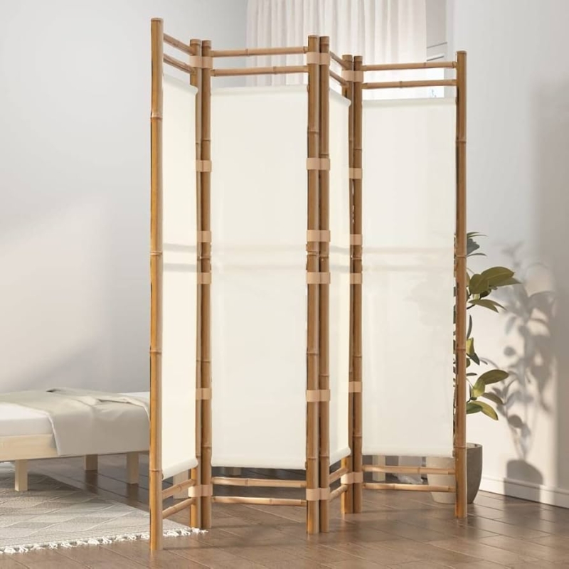 Amazon.com: HETFTJN 63" Bamboo Room Divider with Cream Canvas 4-Panel  Folding Privacy Screen Partition for Indoor Outdoor Home Office Patio :  Home & Kitchen