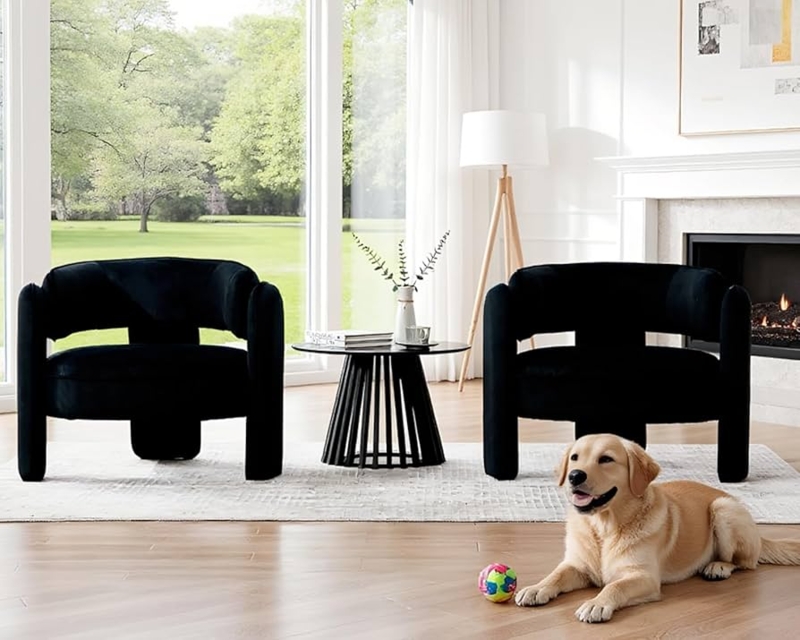 Amazon.com: HNY Mid Century Modern Velvet Barrel Accent Chairs Set of 2  Clearance, Comfy Round Upholstered Armchairs with Open Back, Side Club  Lounge Arm Chairs for Living Room, Bedroom, Small Spaces, Black :