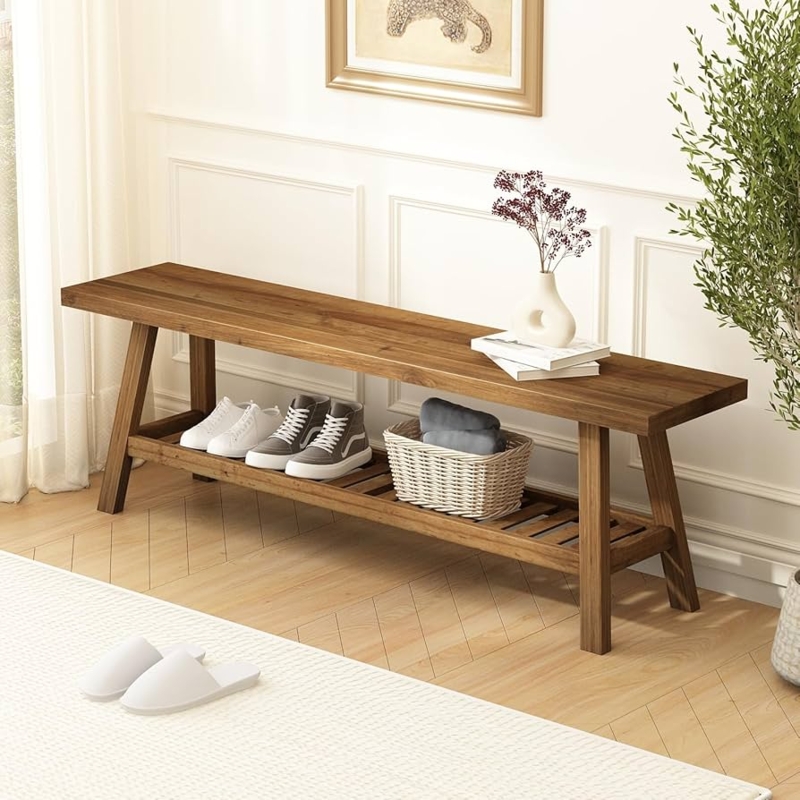 Amazon.com: HOKYHOKY Reclaimed Solid Wood Bench-55 Inches Farmhouse  Entryway Bench with Storage Shelf, Narrow Rustic Bench for Hallway,  Kitchen, Bedroom, Dining : Home & Kitchen