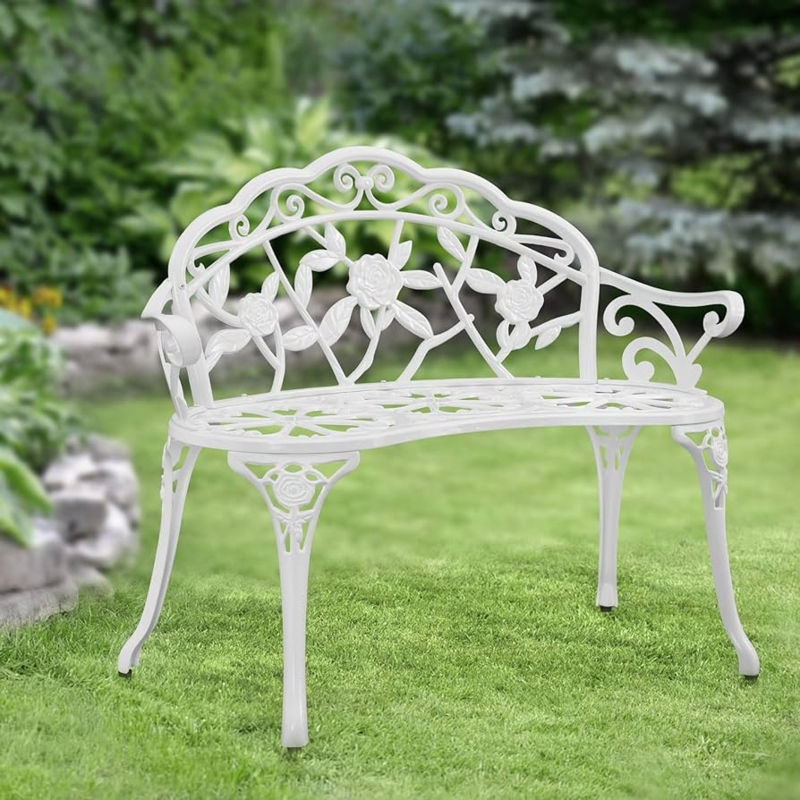 Amazon.com: HOMEFUN Outdoor Bench, Patio Garden Benches Metal Loveseat White  Cast-Aluminum Outside Furniture for Park Lawn Front Porch : Patio, Lawn &  Garden