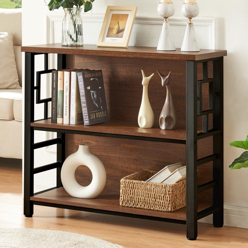 Amazon.com: HOMISSUE Book Shelf, 3 Tier Deep Bookshelf with Storage, Engineered  Wood and Metal Shelf Bookcase, Low Short Bookcases for Small Space, Living  Room, Bedroom, Office, Rustic Brown : Home & Kitchen