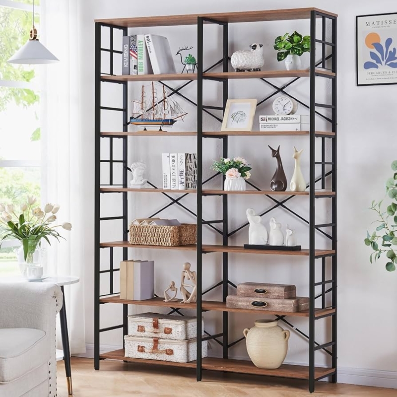 Amazon.com: HOMISSUE Bookshelf, Industrial Double Wide 7-Tier Bookshelves,  84" Tall Bookcase with Open Shelves, Heavy Duty Bookcases with Storage for  Living Room Home Office, Rustic Brown : Home & Kitchen