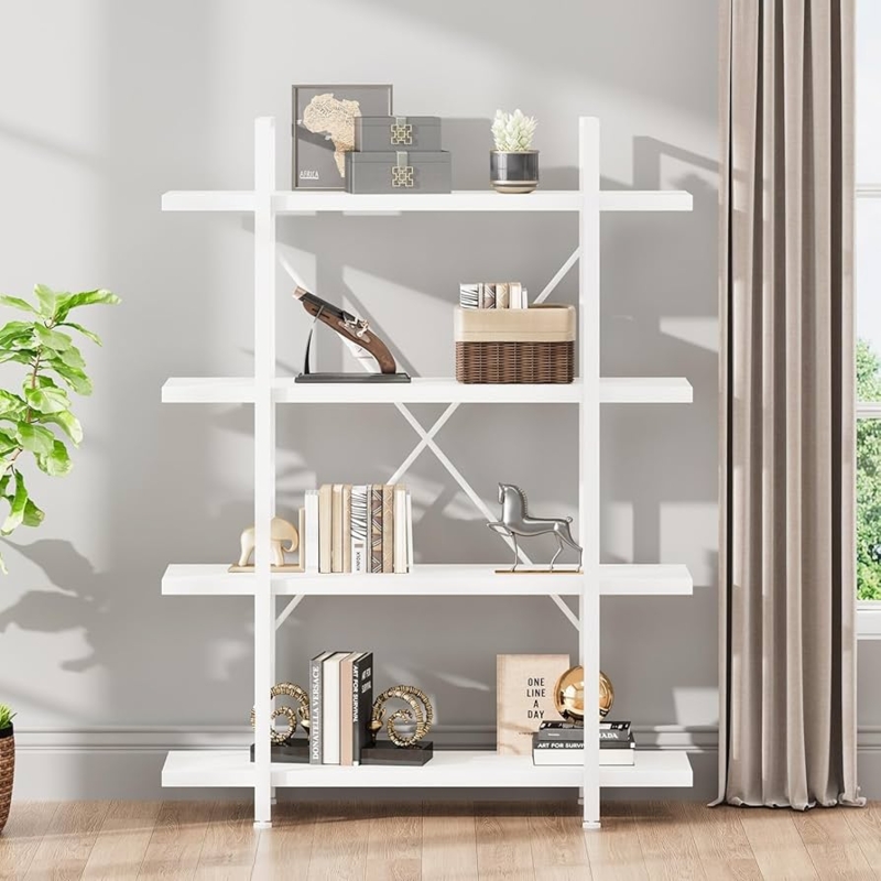 Amazon.com: HSH 4 Tier White Bookshelf, Modern 4 Shelf Etagere Bookcase,  Industrial Wood and Metal Storage Shelves and Display Book Rack, Farmhouse  Open Wide Book Shelf for Bedroom Living Room Office, White