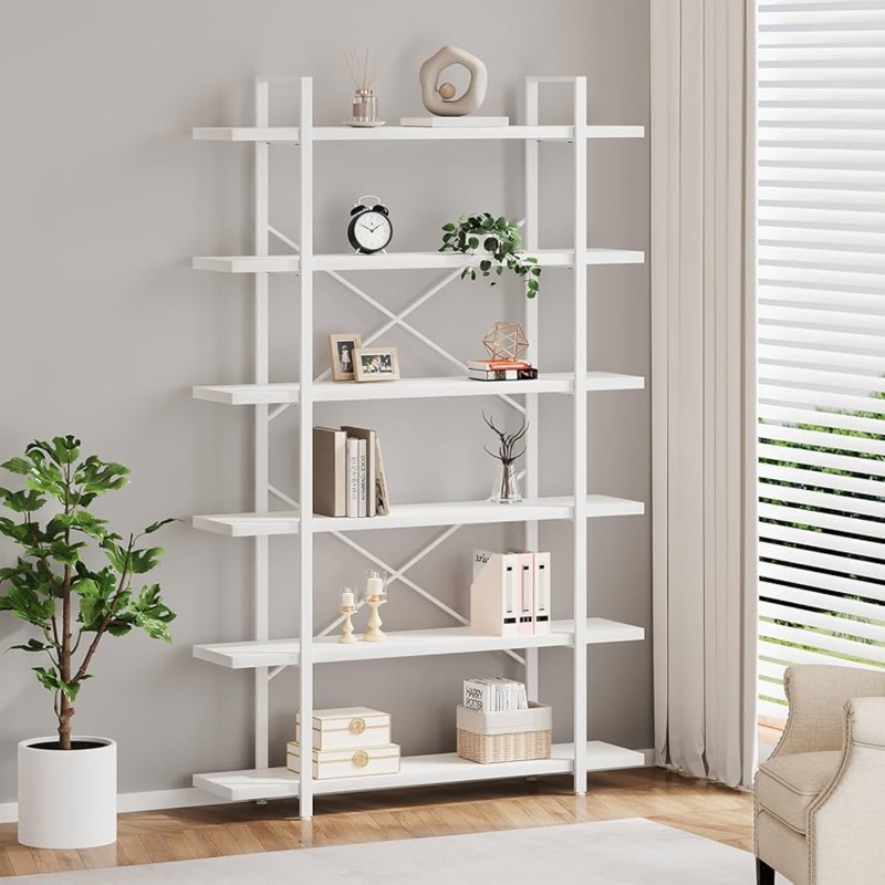 Amazon.com: HSH 6 Tier Tall White Bookshelf, Industrial Modern Vertical  Metal and Wood White Bookcases 6 Shelf,Farmhouse Open Large Storage Book  Shelves & Display Book Shelf for Bedroom Living Room Office :