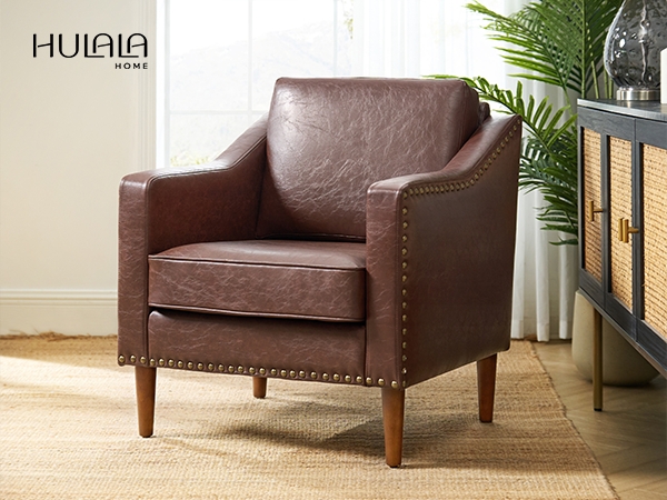 Amazon.com: HULALA HOME Faux Leather Accent Armchair with Back & Seat  Cushions, Traditional Club Chair with Nailhead Trim, Comfy Upholstered Sofa  Chair for Bedroom & Living Room, Black : Home & Kitchen