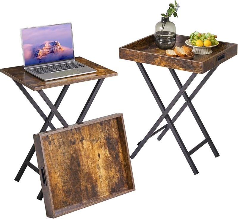 Amazon.com: IBUYKE Foldable TV Tray Set of 2 TV,End Table with Removable  Food Serving Tray,Portable Wooden Snack Table for Livingroom, Bedroom,  Office, Camping,Rustic Brown, UTVT001H : Home & Kitchen