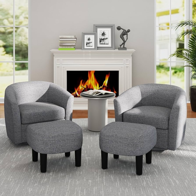 Amazon.com: IFANNY Swivel Chair with Ottoman, Modern Barrel Accent Chairs  with Removable Seat Cushion, Comfy Single Sofa Lounge Armchair, Upholstered  Round Club Reading Chair for Living Room, Bedroom, Office : Home &