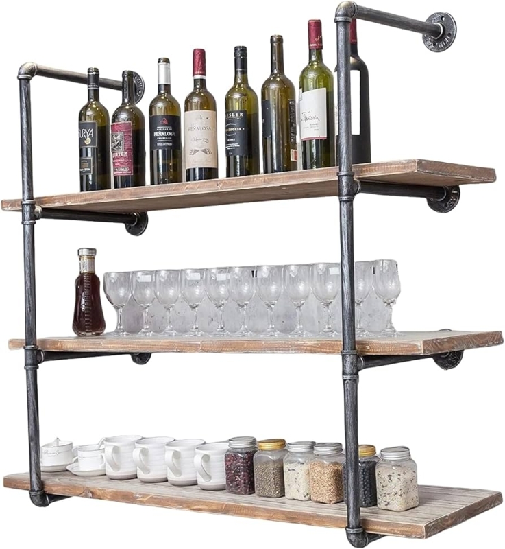 Amazon.com: Industrial Wall Mounted Iron Floating Pipe Shelves/Shelving /Racks/Storage/Bookcases/Brackets, DIY Open Bookshelves/Shelving for  Kitchen/Office, Retro Black,(4-Tier Shelf Brackets,Not Include Planks) :  Home