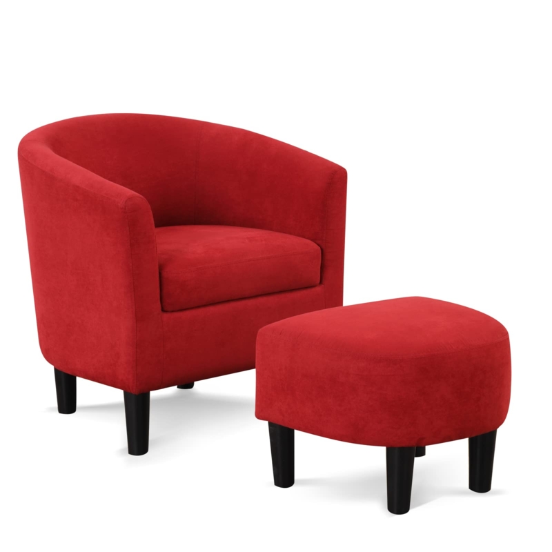 Amazon.com: INZOY Modern Accent Chair with Ottoman, Upholstered Barrel  Reading Chair with Foot Rest, Comfy Fabric Armchairs for Living Room  Bedroom Small Spaces, Easy to Assemble (Red) : Home & Kitchen