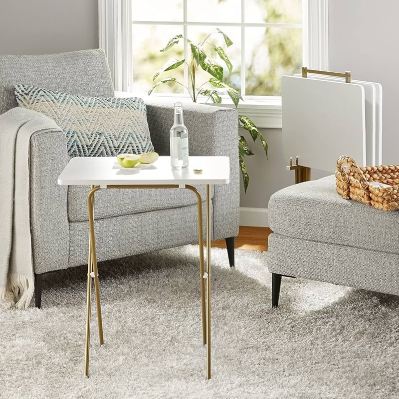 Amazon.com: JN Two-Tone Metal TV Tray Set - 4 Trays + Stand. Gold & White  15*20*24.09 Inches : Home & Kitchen