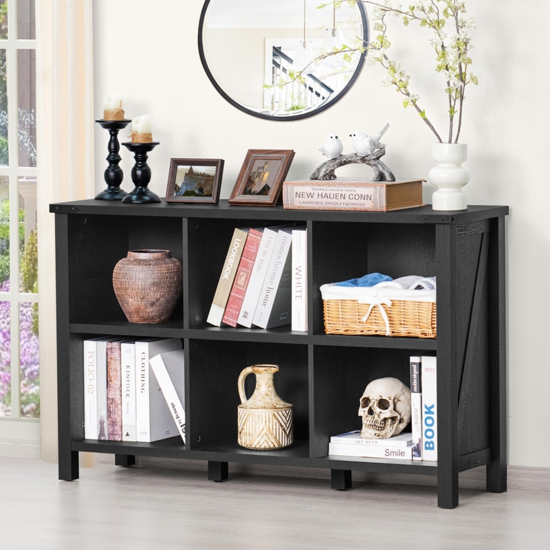 Amazon.com: Joaxswe 6 Cube Bookcase, Farmhouse Wood Low Storage Organizer  Book Shelf, Black 47" Horizontal Console Bookshelf with Legs, Hallway Book  Case for Entryway, Display Cabinet for Living Room, Office : Home