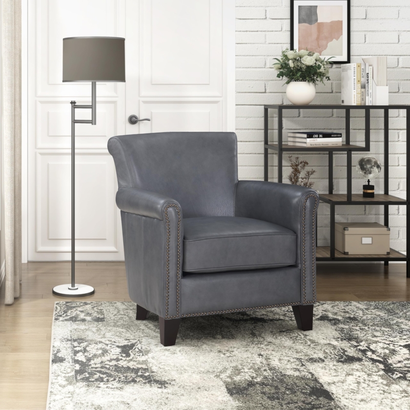 Amazon.com: Lexicon 100% Top Grain Genuine Leather Chair, Leather Accent  Chairs for Living Room, Solid Wood Frame, Rolled Armrest & Nailhead Trim,  Comfy Reading for Bedroom, Office, Waiting Room, Burnish Gray :