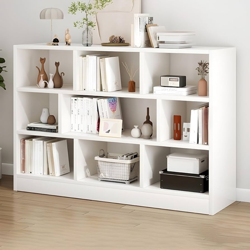 Amazon.com: LITFAD Wood Modern Cube Bookcase with Closed Back and Multiple  Shelves Floor Storage Cabinet for Home Office Study Room Library - White  47.2" L x 9.1" W x 39.4" H :