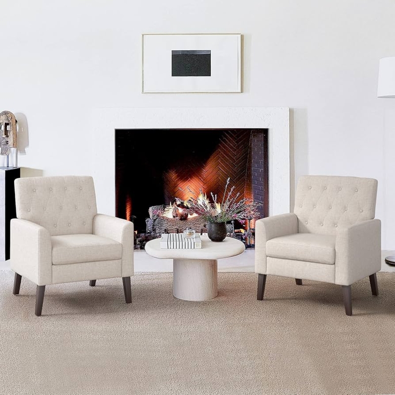 Amazon.com: LUE BONA Linen Accent Chairs Set of 2 18.5" H, Comfy Living  Room Chair with Arms, Upholstered Button Tufted Armchair, Modern Arm Chairs  for Small Space, Living Room, Bedroom, Linen Color :
