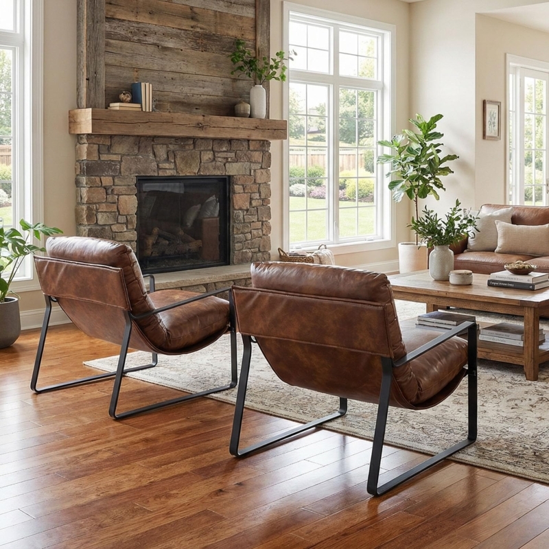 Amazon.com: LukeAlon Modern PU Leather Accent Armchairs Set of 2,  Upholstered Soft Living Room Chairs with Black Metal Legs Removable  Thickened Cushion Sofa Chairs Lounge Chair for Bedroom Living Room, Brown :