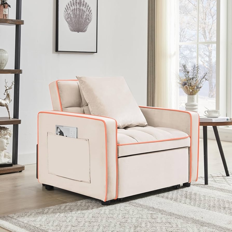 Amazon.com: LUMISOL Convertible Sleeper Chair Bed, 3-in-1 Single Chair with  Pillow and Pockets, Pull Out Folding Sofa, Velvet Fabric Adjustable, Cream,  x7376 : Home & Kitchen