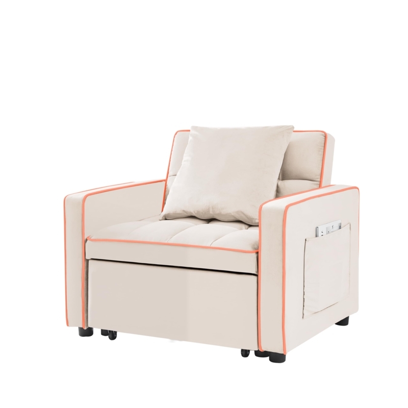 Amazon.com: LUMISOL Convertible Sleeper Chair Bed, 3-in-1 Single Chair with  Pillow and Pockets, Pull Out Folding Sofa, Velvet Fabric Adjustable, Cream,  x7376 : Home & Kitchen