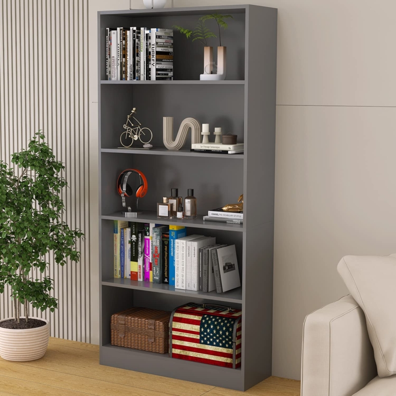Amazon.com: LZ-DONGMAN Wood Bookcase 5-Shelf Freestanding Display Shelf  Organizer Wooden Bookshelf for Home Office School (Grey 11.8" D x 31.5" W x  67.9" H) : Home & Kitchen
