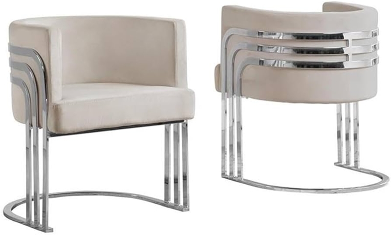 Amazon.com: MAKLAINE Velvet Accent Barrel Leisure Chair, Beige Cream  Upholstery, Silver Chrome Legs, 24" L x 22" W x 30" H, Modern Minimalistic  Design, Comfortable Seating for Living Room or Office :
