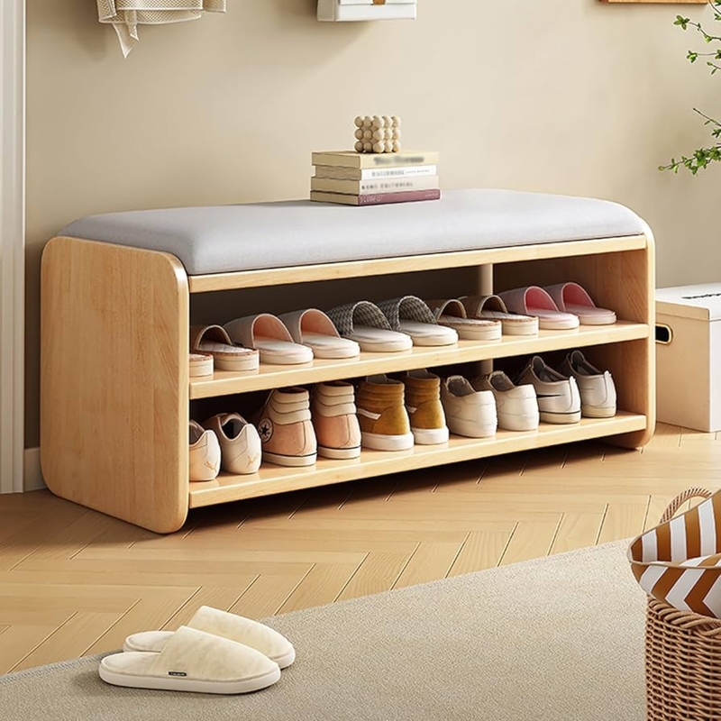 Amazon.com: MARIYCH Wood Shoe Storage Bench with Cushion Seat, 3-Tier Shoe  Rack Bench for Entryway, Hallway, Bedroom, Cloakroom : Home & Kitchen