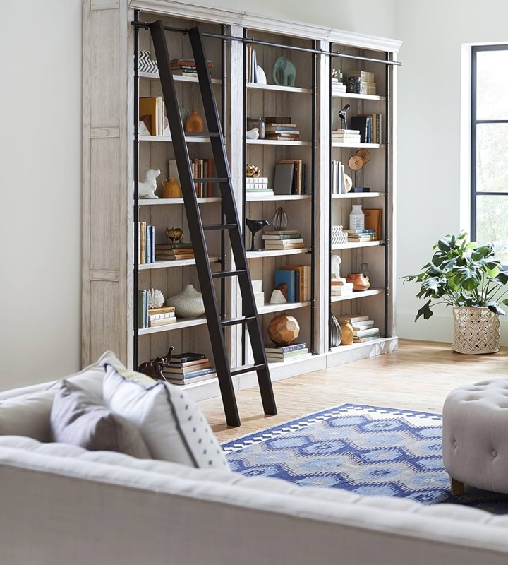 Amazon.com: Martin Furniture Traditional 8' Tall Wood Bookcase Wall with  Ladder Aged Office Bookcases White : Home & Kitchen
