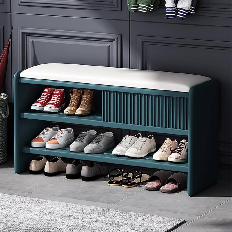 Amazon.com: Modern Shoe Storage Bench,Wooden Entryway Bench with Leather  Cushion,Upholstered Shoe Bench Shoe Cabinet Hallway Shoe Organizer  Furniture-Blue-White seat 60x30x45cm(24x12x18inch) : Home & Kitchen