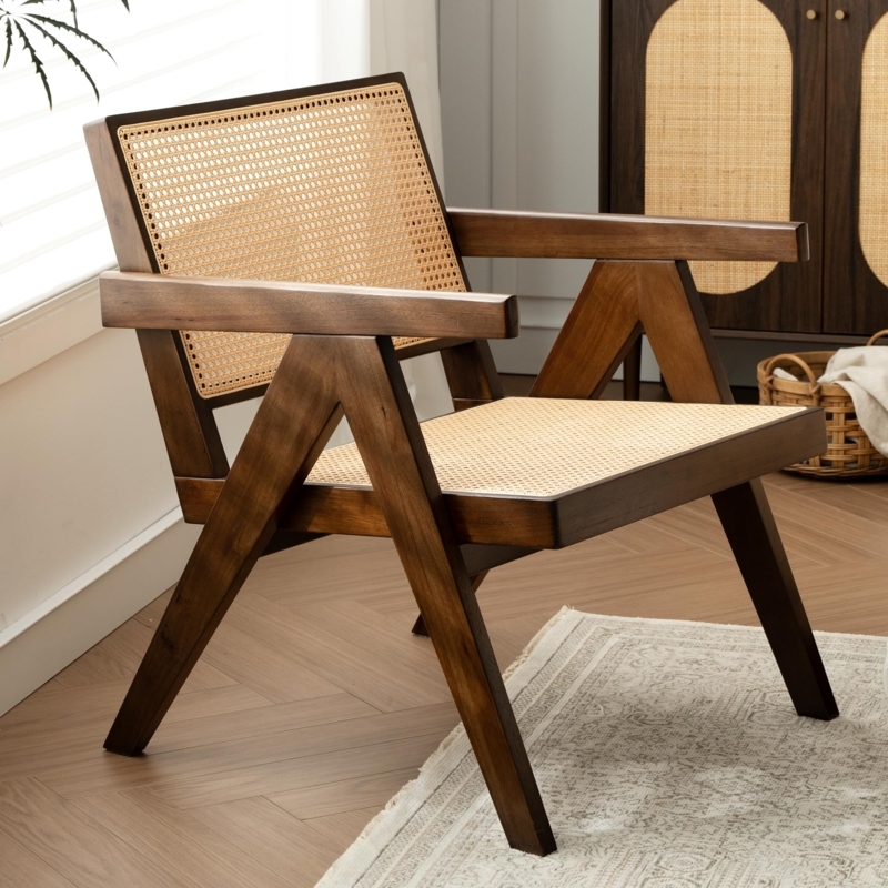 Amazon.com: MoomJiee Rattan Accent Chair,Boho Side Chair Mid Century Modern Cane  Chairs, Armrest Reading Chair with Rubberwood Frame for Living Room Bedroom  Balcony Patio,Walnut : Home & Kitchen