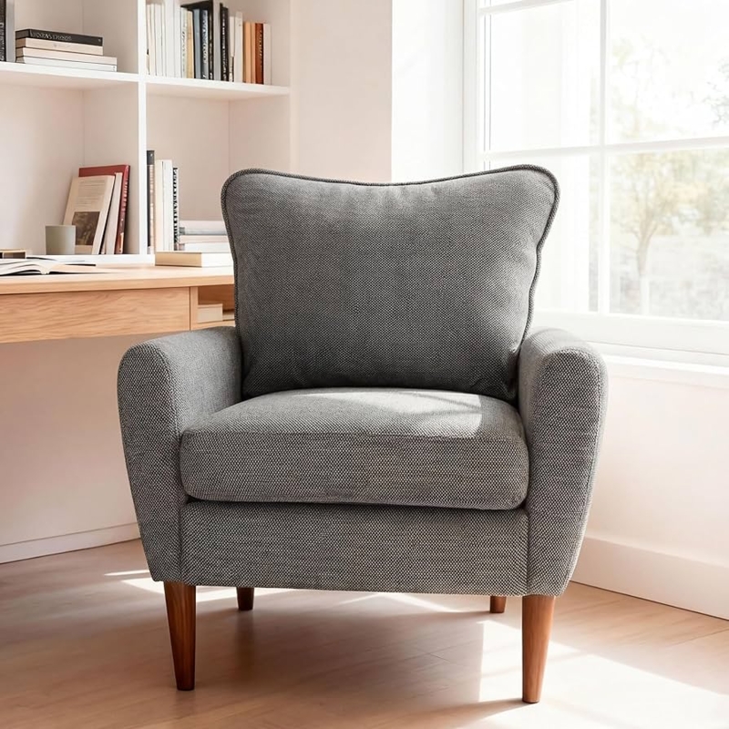 Amazon.com: OLIXIS Comfy Accent Chair for Living Room Bedroom and Waiting  Room, Upholstered Mid-Century Reading Chair with Pillow and Solid Wood  Legs, Wide Singe Modern Lounge Sofa (Gray) : Home & Kitchen