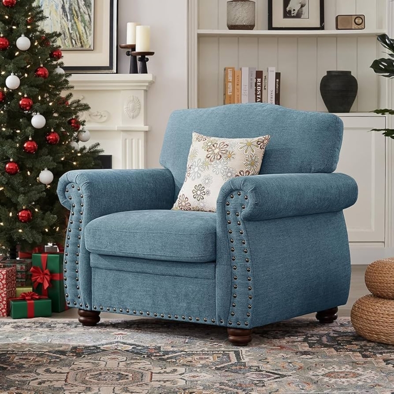 Amazon.com: ONBRILL Nailhead Trim Armchair, Rolled Arm Accent Chair for  Living Room, Comfy Chenille Club Sofa Chair w/Springs Cushions & Wood Legs,  Traditional Single Couch Chair for Apartment, Farmhouse, Teal : Home