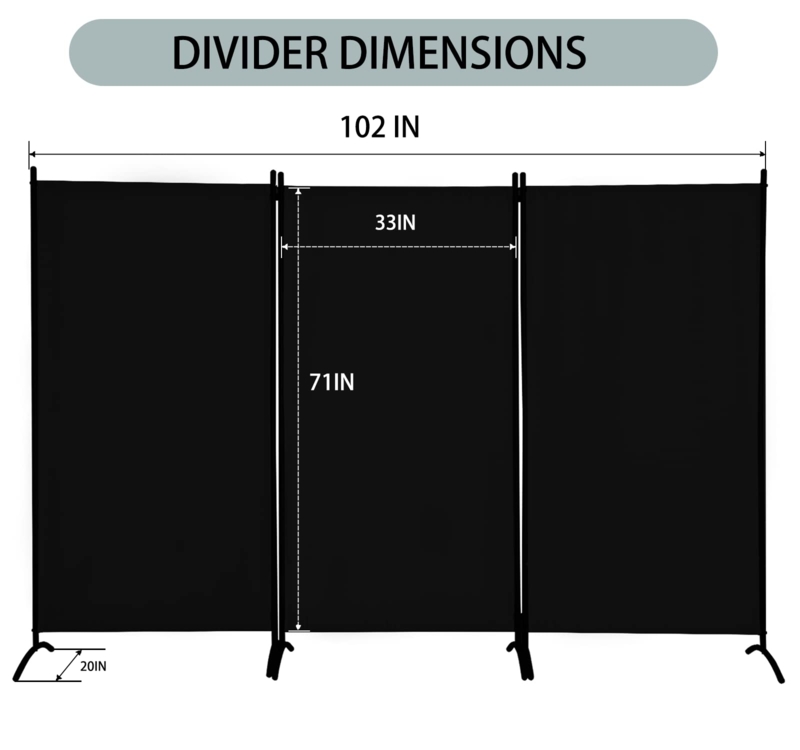 Amazon.com: Room Divider 3-Panel Privacy Screen, Portable Screen Steel  Frame with Hook&Loop for Home, Office, Classroom, Studio, Meeting (Black :  Home & Kitchen